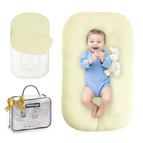 Infant Support Cushion - Baby Support Cushion for Newborn, 0-24 Months, Portable Tummy Time Mat for Home and Travel, Soft Cotton, Supervised Use, Baby Essentials Gift,Yellow(1 Cushion + 1 Cover)