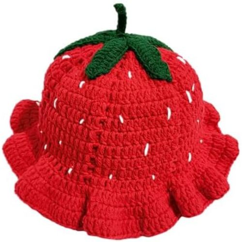 Baby Girls Knitted Strawberry Hat Strawberry Crochet Knitted Winter Hat Breathable Warm Hat