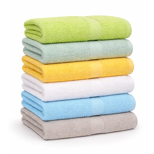 Small and Lightweight Cotton Towels Assorted Pastel Mix 24 x 40 inches Towels (6) Perfect Size for Hair Drying and Small Children