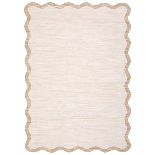 Ebern Designs Machine Washable Rug Modern Scalloped Rug Non Slip, Neutral Indoor Carpet, Soft Non Shedding Floor Covering, Low Pile Thin Foldable Printed Mats for Living Room Bedroom Nursery | Wayfair