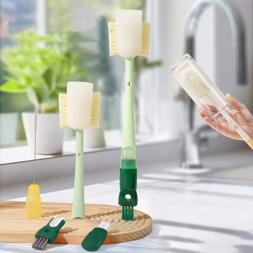 5-in-1 Bottle Cleaning Brush Set with Sponge Head, 14.5 Inch Long Handle Ergonomic Design Cup Cleaner for Water Bottles Baby Bottles Cups Home Kitchen Cleaning Tool Orange Green