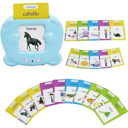 MAYAPHILOS Spanish and English Pocket Speech Therapy Toys with 224 Sight Words, Bilingual Flashcards for Preschool Learning, Gifts for Toddlers
