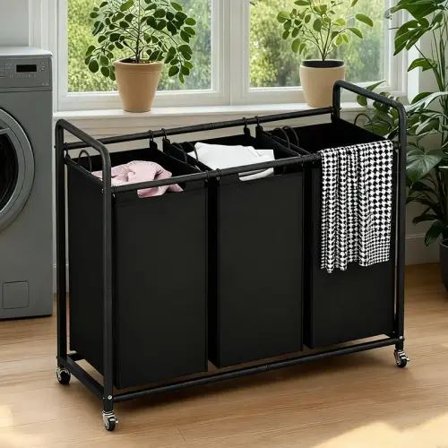 3-Bags Laundry Basket 240L with Heavy-Duty Lockable Wheels and - TikTok Shop
