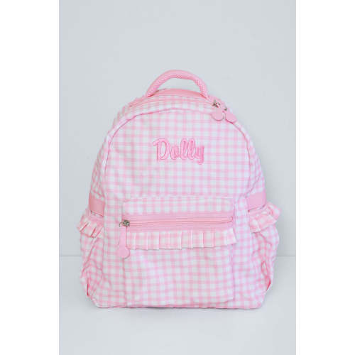 Kids Embroidered Ruffle Backpack in Pink Gingham | Caden Lane