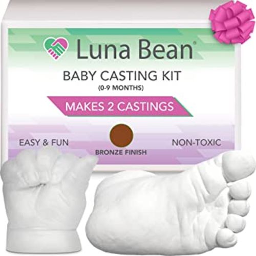 Luna Bean Baby Keepsake Hand Casting Kit - Plaster Hand Mold Casting Kit for Infant Hand & Foot Mold - Baby Casting Kit for Baby Gifts (Bronze Finish)