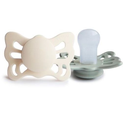 FRIGG Butterfly Anatomical Silicone Pacifier 2-Pack (0-6 Months) Cream/Sage 0-6 months