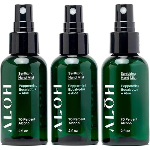 ALŌH Travel Size Hand Sanitizer Spray 3-Pack, Peppermint Eucalyptus + Aloe