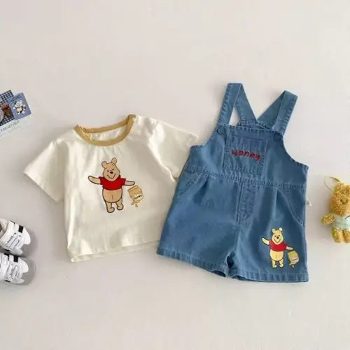 Summer Baby Boy Rompers Newborn Short Sleeve T Shirt + Brace 2 Pcs Set Girl Cartoon Winnie Pooh Print Infant Kid Jumpsuit 1-6T - AliExpress