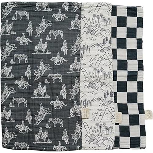 Mebie Baby Burp Cloths, Western, Muslin Burp Cloth Set for Spit Up, Drool, and More, Boho Burp Cloths for Baby Boy and Girl, Baby Must Haves for Registry Lists and Gifts for Newborns