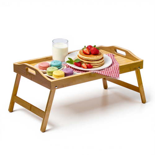 GARITIN Bed Tray Table, Breakfast Tray with Folding Legs and Handles, Multipurpose Laptop Desk, Bamboo Serving for Kitchen, Sofa, Bedroom