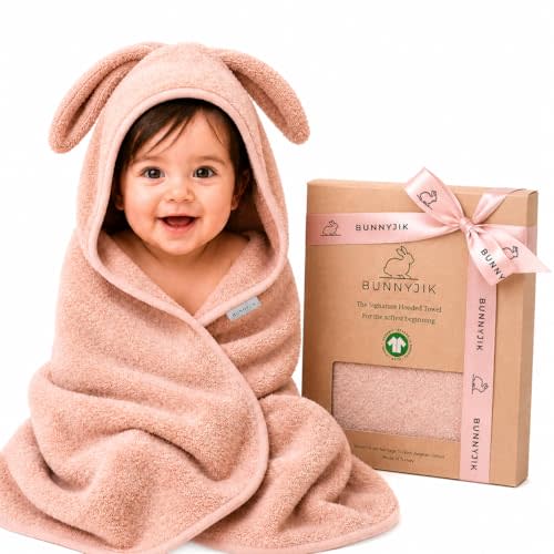 Turkish Organic Cotton Hooded Towels - Heritage Aegean Cotton, Organic Thick Bath Towels for Newborn, Best New Born Baby Girls Gift 30×30” Newborn Fit (0–12 Months)