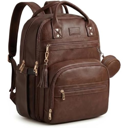 ROSEGIN Premium Vegan Leather Diaper Bag Backpack with Waterproof Changing Pad, Reinforced Zippers & Odor-Free,20 Pockets Pro Organizer, Fits 15.6" Laptop, Stroller Straps, Baby Bag for Mom,Dark Brown