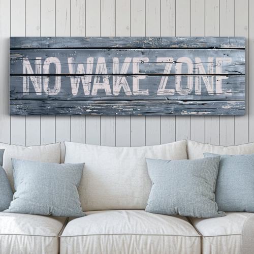 No Wake Zone Canvas Sign: Rustic Lake House Wall Decor