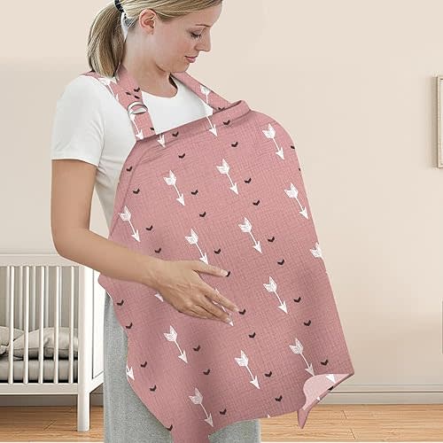 UHINOOS Nursing Cover for Mom Breastfeeding, Baby Privacy Nursing Covers Up Breathable Cotton with Ajustable Hoop for Mother (Pink)