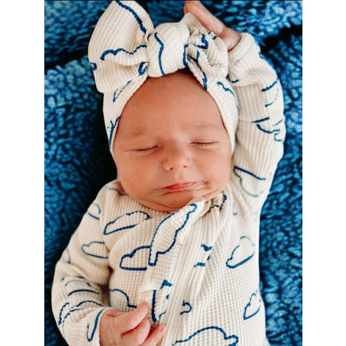 Organic Waffle Knot Bow, Cloud