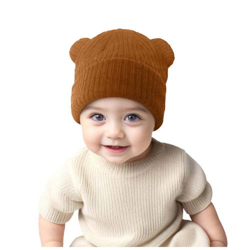 Lispipm Newborn Baby Hat Bear Ears Infant Caps Knitted Beenie Toddler Soft Hat for Fall Winter Home and Outdoor Brown 3-36 Months