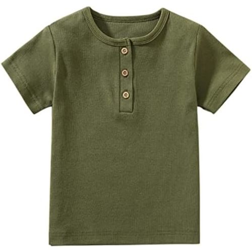 Toddler Short Sleeve Henley Shirt Boys Ribbed T-Shirt