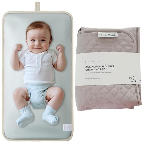 Lily Miles Diaper Changing Pad Portable, Baby Changing Mat with Magnetic Latches, Travel Pad for Diaper Bag, Baby Essentials, Wipeable & Waterproof Mat (Soft Sand, Regular)