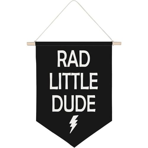 QODUNG Rad Little Dude Canvas Banner,Neutral Cool Canvas Hanging Pennant Wall Flag Decor for Teen room Playroom Kids room