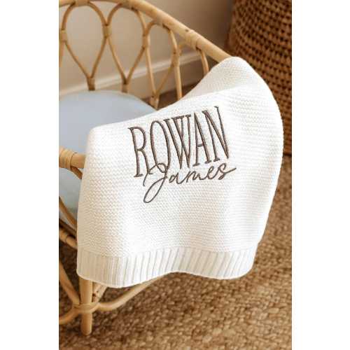 Embroidered Custom Blanket for Baby Boy Ivory Blanket with Name Baptism Gift Idea Grandbaby Gift Newborn Baby Shower Keepsake Gift New Baby
