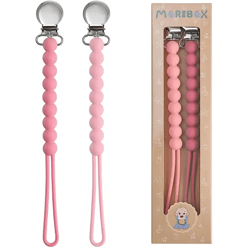 Pacifier Clips Baby Girls - MORIBOX Paci Clip Soothe Baby Binky Holder for Shower Birthday Gift 2 Pack
