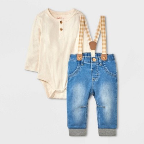 Baby Boys' Ribbed Gingham North Suspender Set - Cat & Jack; White