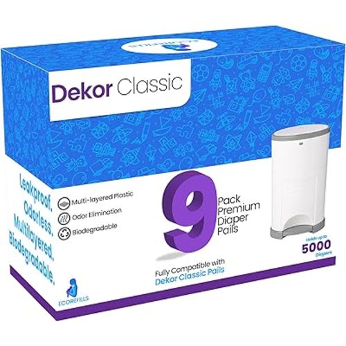 ECO-REFILLS Diaper Pail Refills - Fits Dekor CLASSIC Extra Thick, Powerful Odor Elimination & Fresh Powder Scent | Easy to Replace and Dispose of Diaper Bag (9)