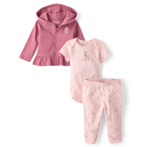 Baby Girls Deer 3-Piece Outfit Set - Pink
