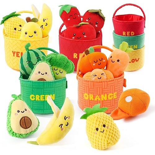 Baby Sensory Toys, Montessori Learning Basket with Soft Sorting Play Food, Crinkle & Rattle Toys for 6-12 Months Infants, Fine Motor Skills Gift for 1 Year Old Boys Girls Sorting & Stacking Toys