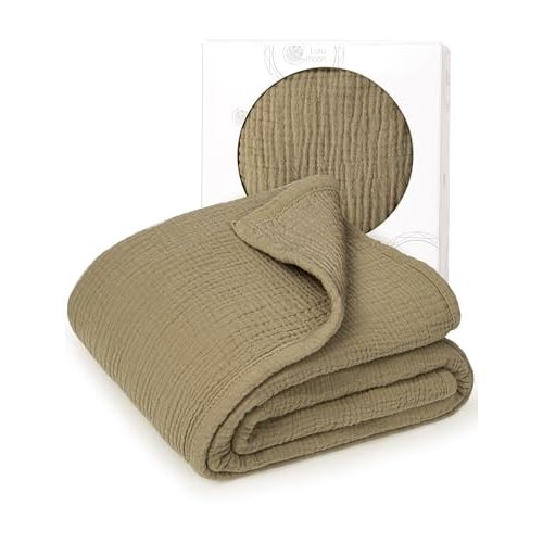 lulumoon Muslin Quilt Blanket, Crib Blanket for Baby and Toddler,47x47 Inches(Olive)