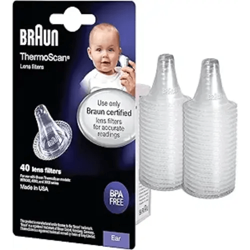 Braun ThermoScan Lens Filters for Ear Thermometers, 40 Count | Baby Thermometer Ear Covers, Disposable Probe Covers for Use with Braun Ear Thermometers, Clear