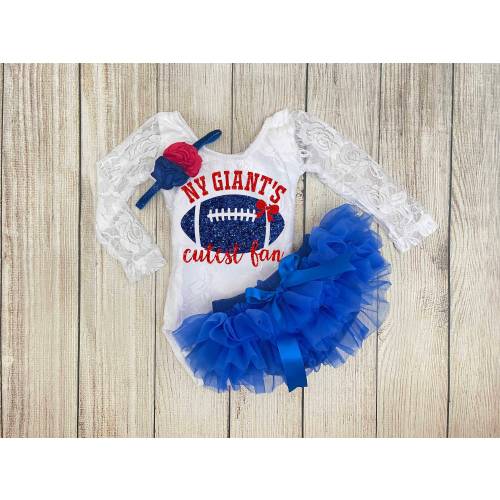 Baby Girl NY Giants Outfit: "Cutest Fan" Bodysuit, Tutu & Headband