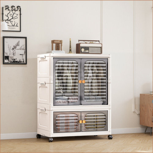 Isabelle & Max™ 1 Pc Plastic Free Installation Baby Wardrobe Folding Storage Cabinet Multi-Layer Children's Small Wardrobe Household Clothes Storage Box Transparent Gray 60cm Wide Three-Layer with Wheels | Wayfair