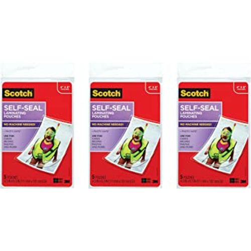 3 Pack of 5 Scotch 4 x 6 Inches Self-Sealing Laminating Pouches