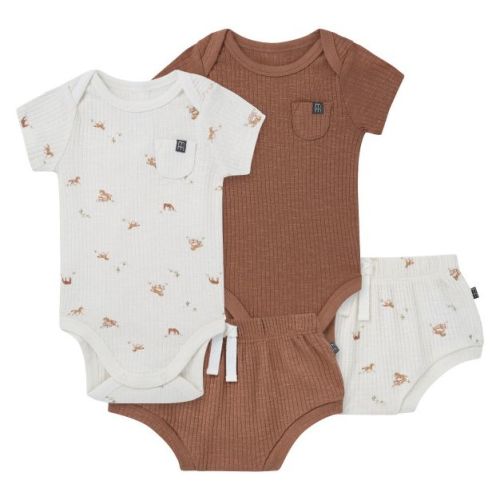 Modern Moments™ by Gerber Baby Neutral 4-Piece Bodysuit and Shorties Set, Horse Barn, 0-3 Months