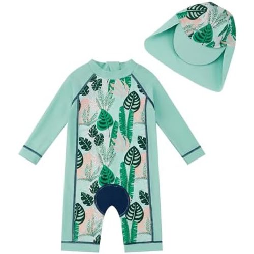 upandfast Baby/Toddler Swimsuit UPF 50+ Sun Protection One Piece Zipper Bathing Suit with Sun Hat Infant Beach Swimwear