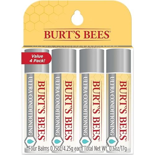 Burt's Bees Lip Balm, Moisturizing Lip Care, 100% Natural Origin, Ultra Conditioning with Shea, Cocoa & Kokum Butter (4 Pack)