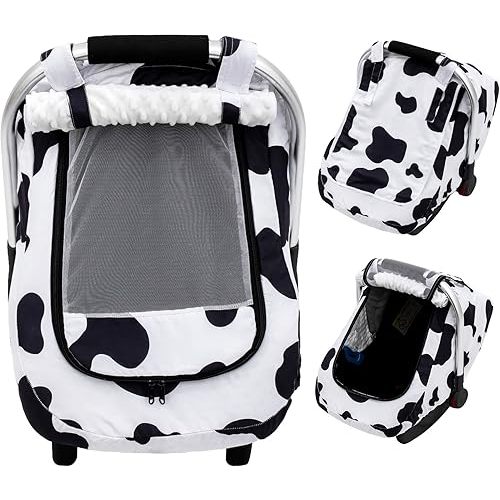 Baby Car Seat Cover, Extra Large Mesh Carseat Cover for Boys Girls, Infant Car Seat Cover with Privasy Sunshades & 3D Mink Dot, Universal Baby Carrier Cover for All Season