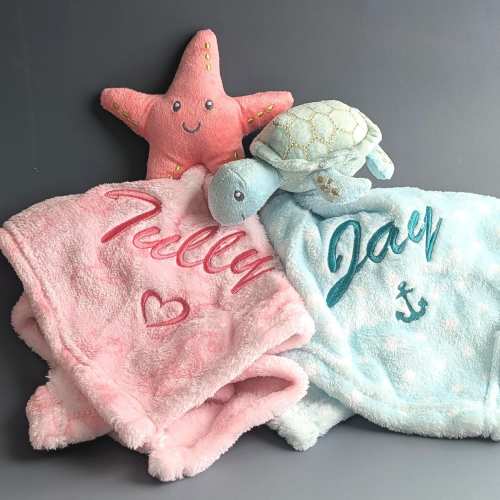 Starfish Sea Turtle Plush Baby Blanket Security Toy Beach Nursery Lovey Costal Baby present Security Toy Plush Lovey Embroidered gift ocean