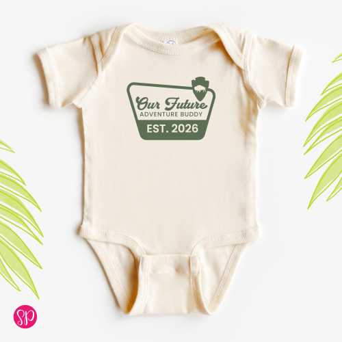 Future Adventure Buddy Onesies® Brand: Pregnancy Reveal Camping Baby Bodysuit