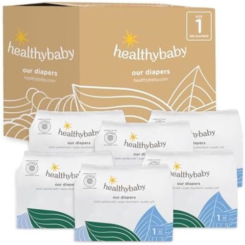 HealthyBaby Non-Toxic Diapers for Sensitive Skin - Size 1, 198 Count