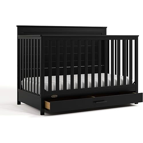 Graco Tristan 5-in-1 Convertible Crib with Drawer (Black) – GREENGUARD Gold Certified, Fits Standard Crib Mattress, Premium Handle, Converts to Toddler Bed, Daybed, and Full-Size Bed
