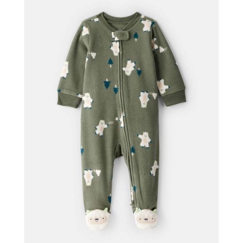 Baby Boy Yeti Fleece Loose Fit 2-Way Zip Sleep & Play Pajamas - Green | Carter's