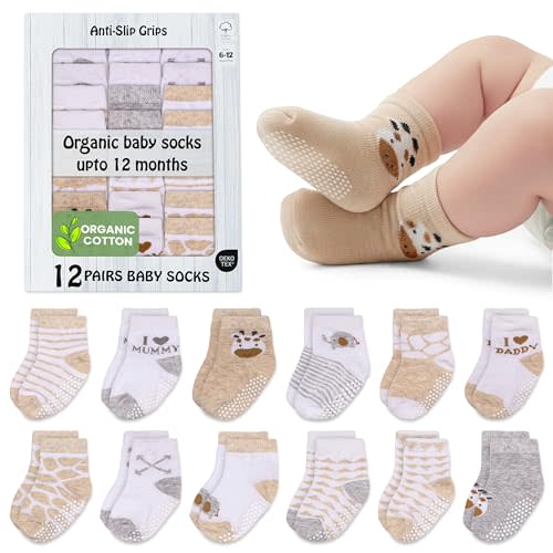 Mother's Choice Organic Cotton Baby Socks 6-12 Months - 12 pairs Soft and Cozy Baby Sock, Gentle Newborn Socks, Ideal Baby Gift, Infant Footwear for Everyday Comfort and Little Ones’ Feet
