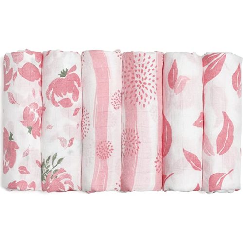 GLLQUEN BABY Receiving Blanket Boy Cotton Muslin Swaddle Blankets Girl Newborn Squares Breathable & Soft Thin Baby Blankets Cloths Double Absorbent Infant Swaddling Wrap - 6 Pack (Flower)