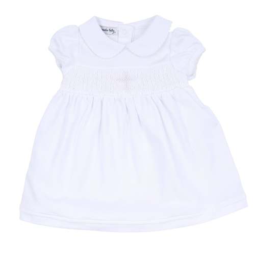 Blessed Smocked Collared Short Sleeve Dress - White