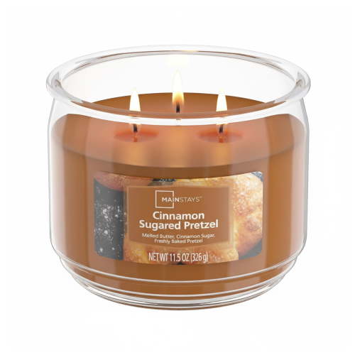 Mainstays Cinnamon Sugared Pretzel Scented 3-Wick Glass Jar Candle, 11.5 oz with Cinnamon Sugar and Baked Pretzel Aroma
