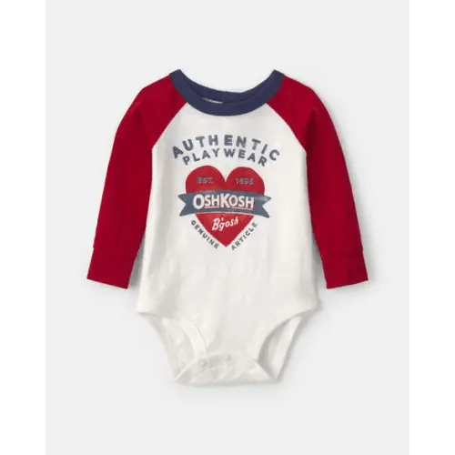 Baby 'Authentic Playwear Oshkosh Since 1895' Valentine's Day Long-Sleeve Henley Graphic Bodysuit - Cream/Red - OshKosh B'gosh | Carter's