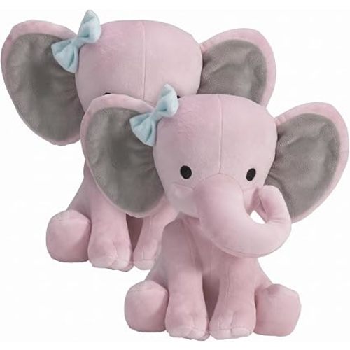 Bedtime Originals Twinkle Toes Pink Elephant Plush, Hazel, 1 Count (Pack of 2)