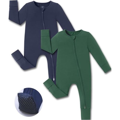 JunNeng Viscose from Bamboo Sleeper with Mittens, 2 Way Zipper Baby Boy Pajamas, Non Slip Sleep'N Play Romper